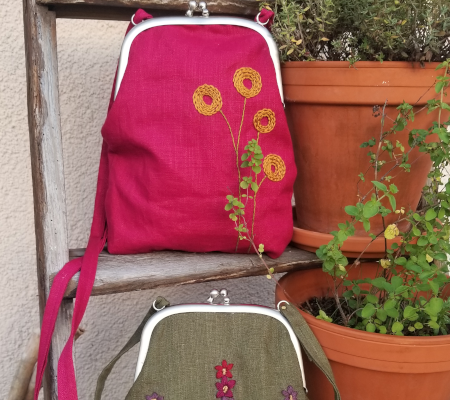 Handtasche Craspedia fuchsiafarbene Handtasche mit aufgestickter Craspedia
